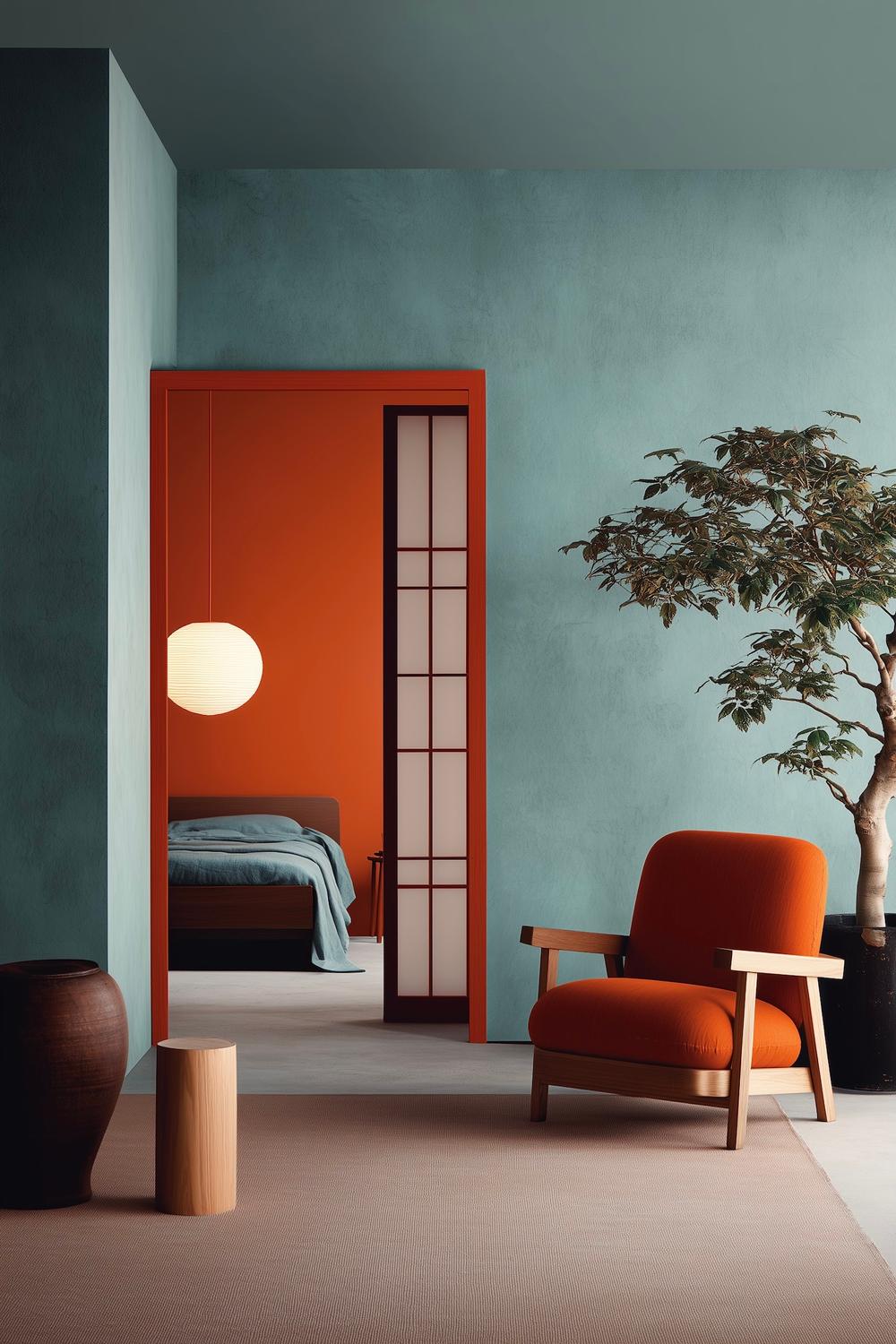 décoration orange bleu ambiance zen maison