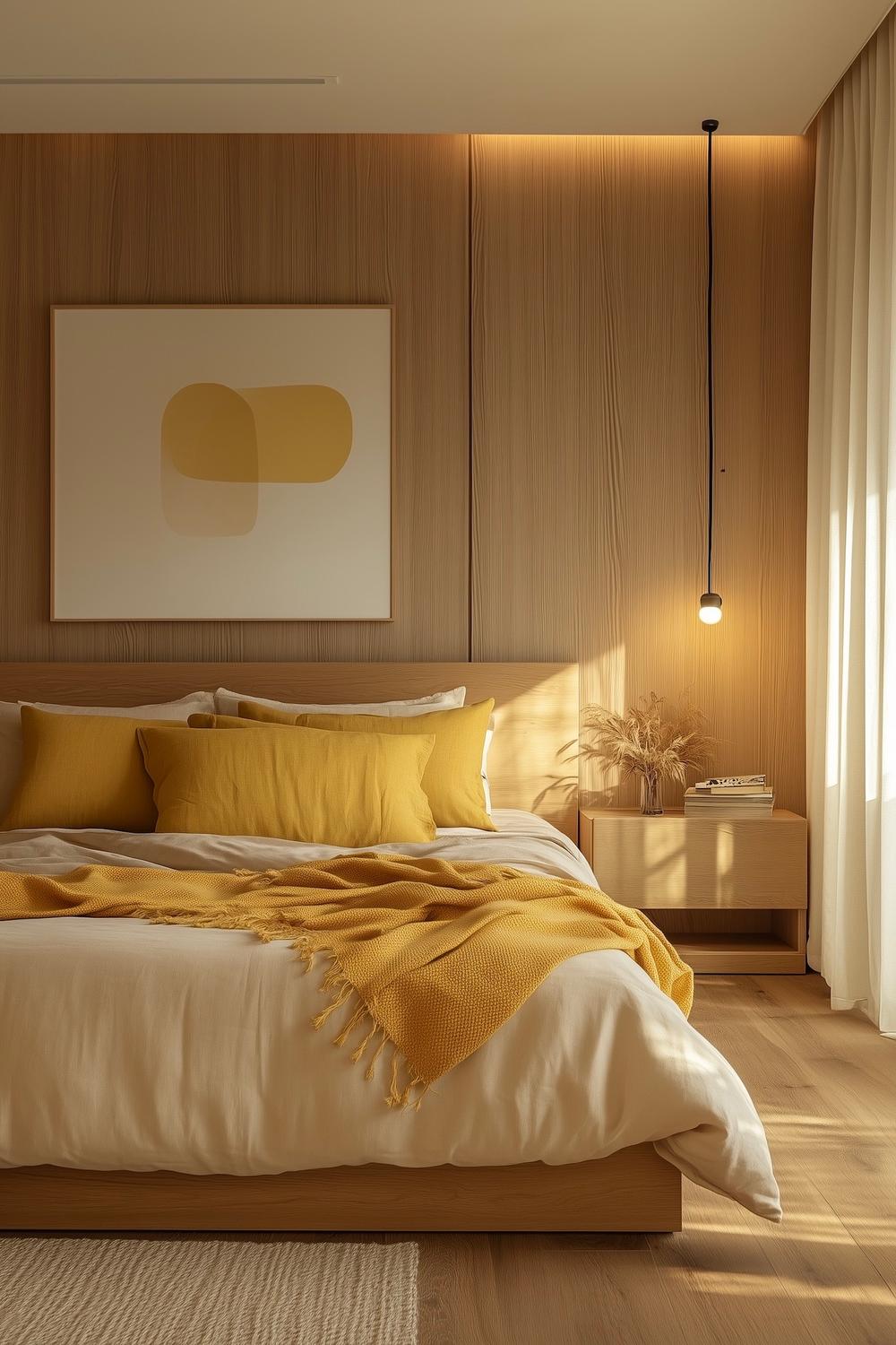 suite hôtel parisien déco bois jaune zen