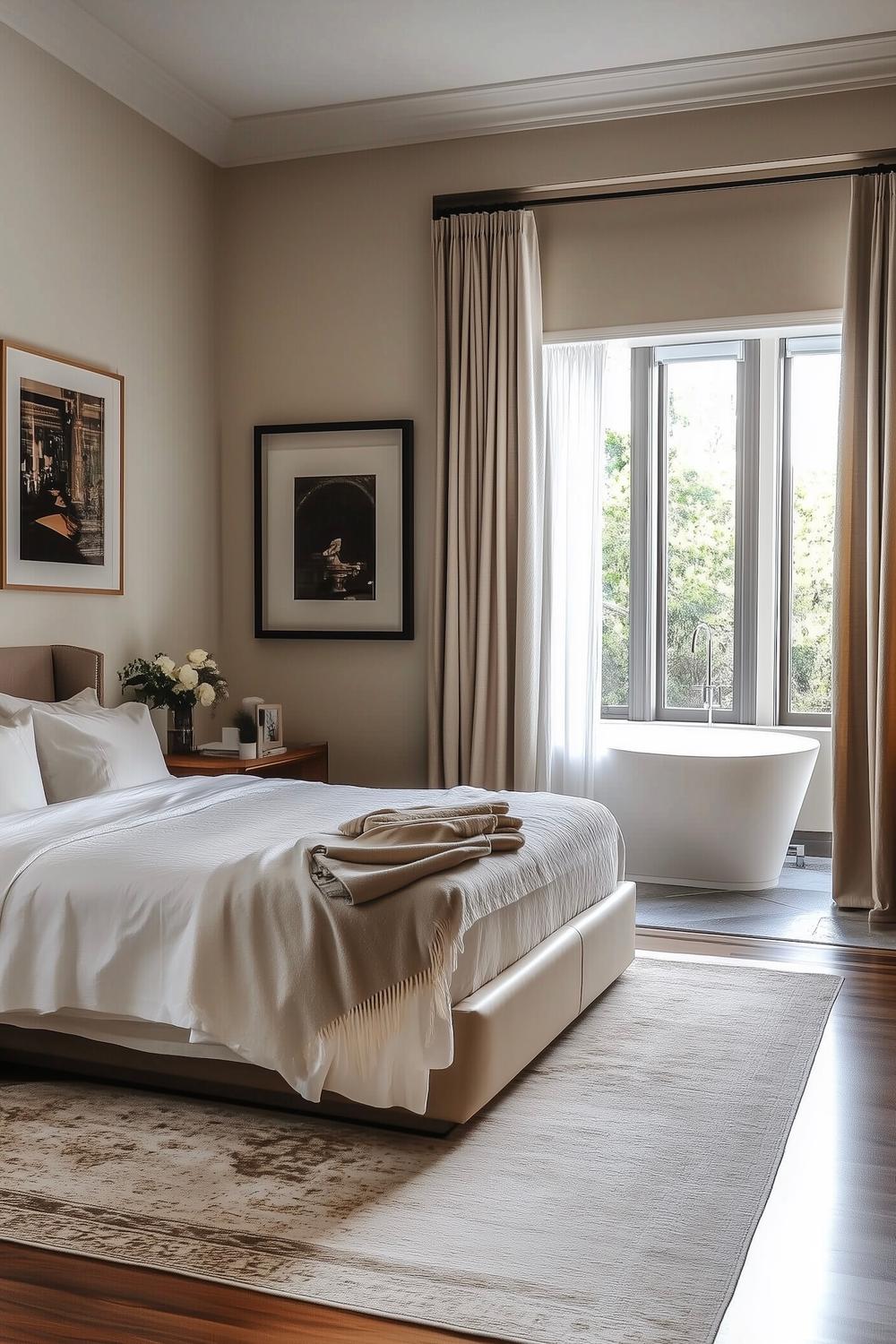aménagement chambre ouverte baignoire chic