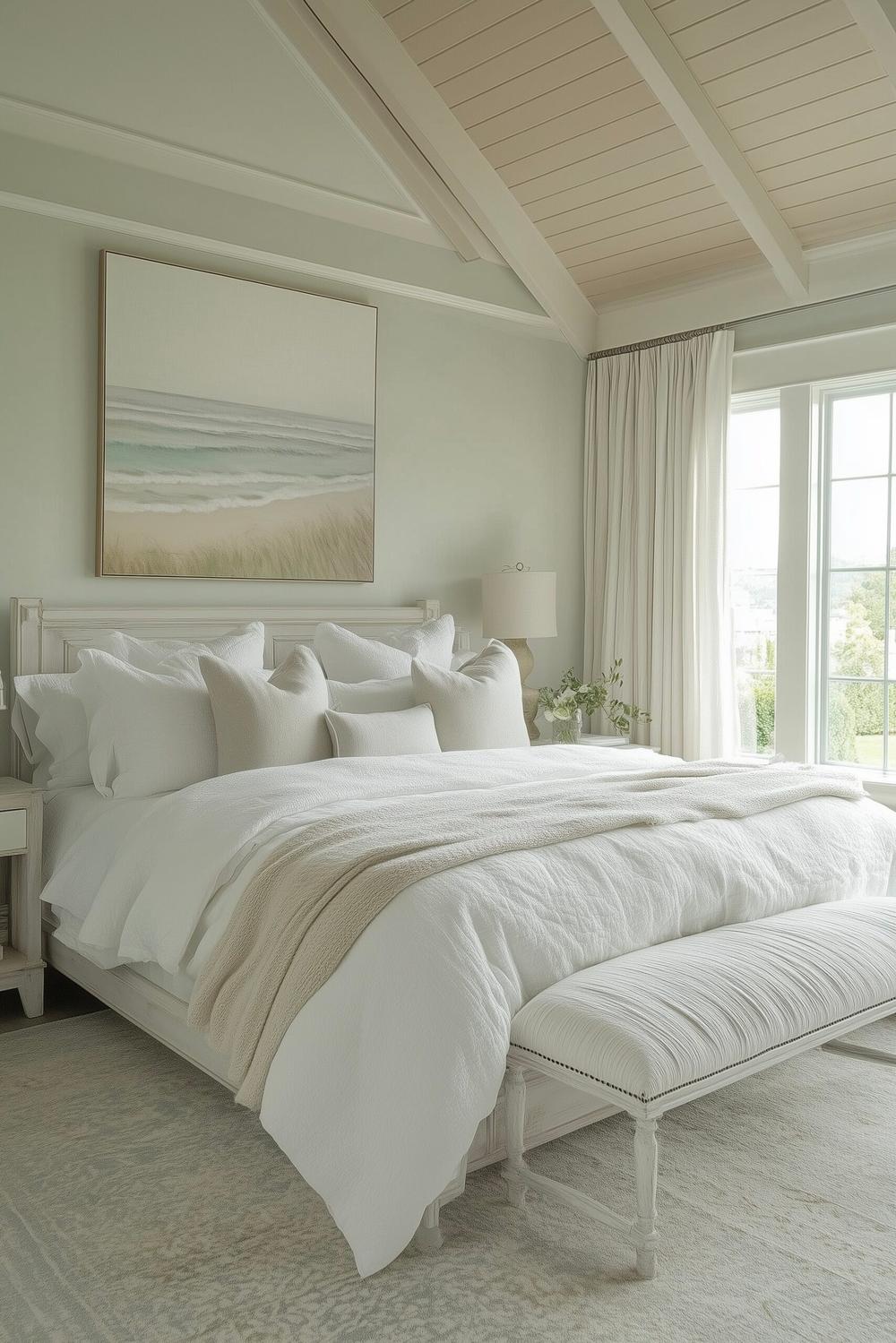 chambre bord de mer mur vert amande ladurée