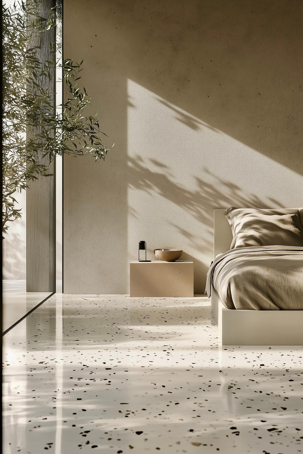 chambre matériaux bruts pierre terrazzo béton