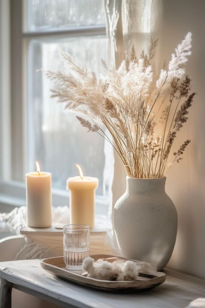 vase argile blanche bouquet fleurs champs séchées