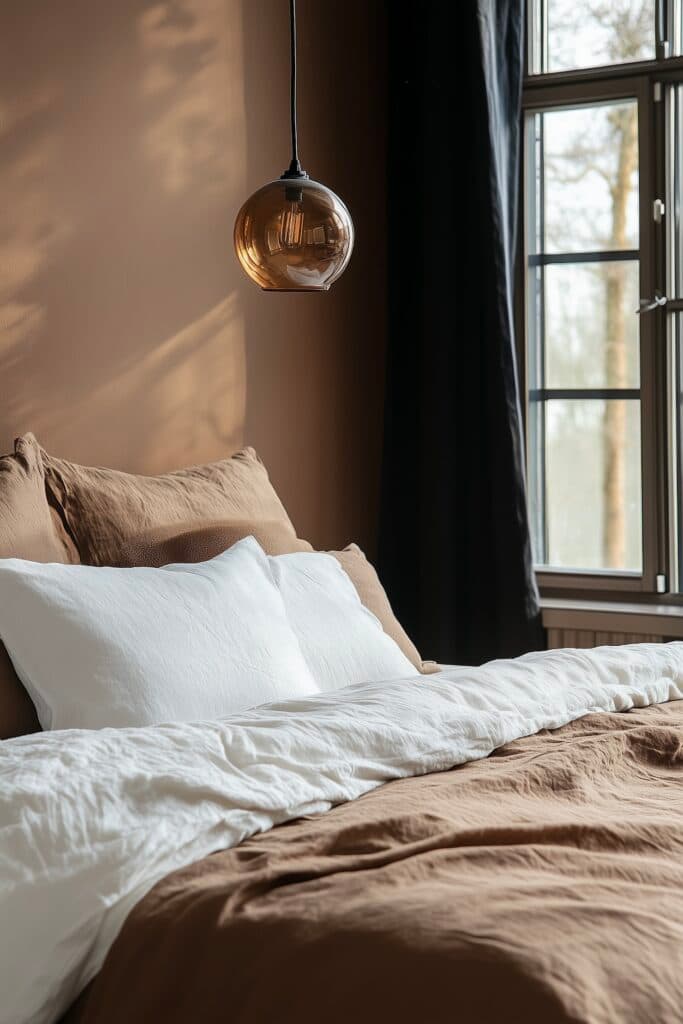 décoration chambre zen mur marron ocre chic