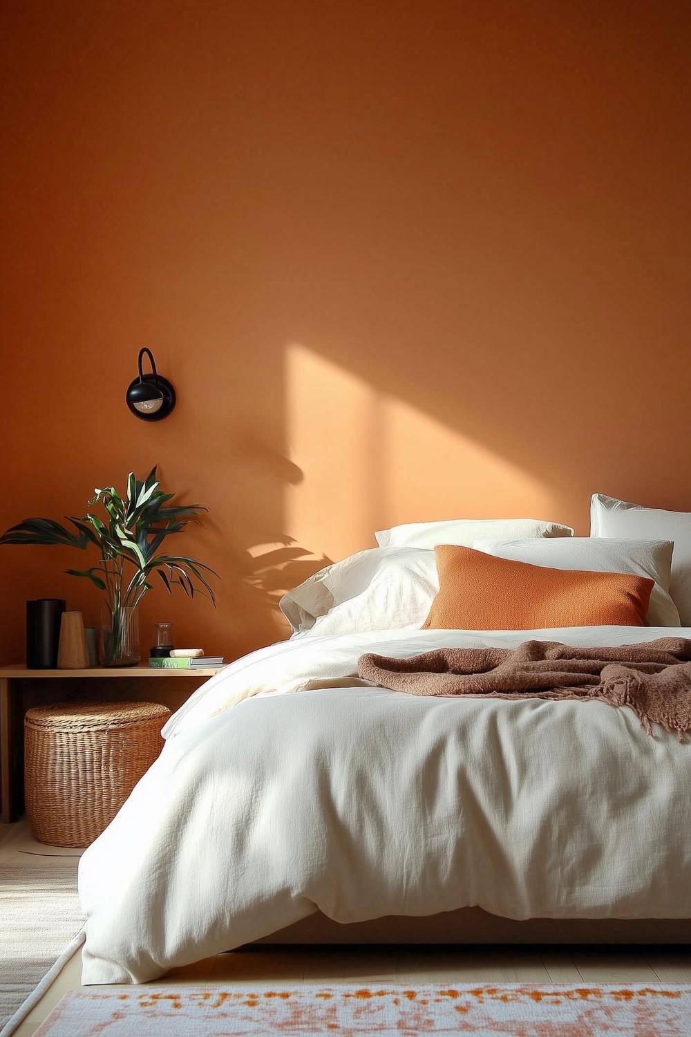 idée aménagement chambre mur orange déco chic