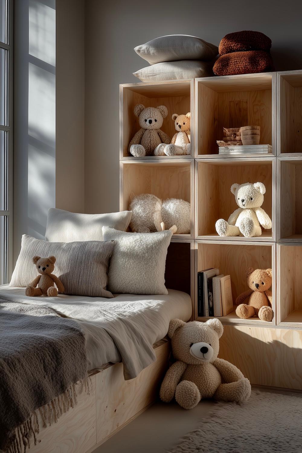 chambre enfant mobilier lit bibliothèque diy contreplaqué