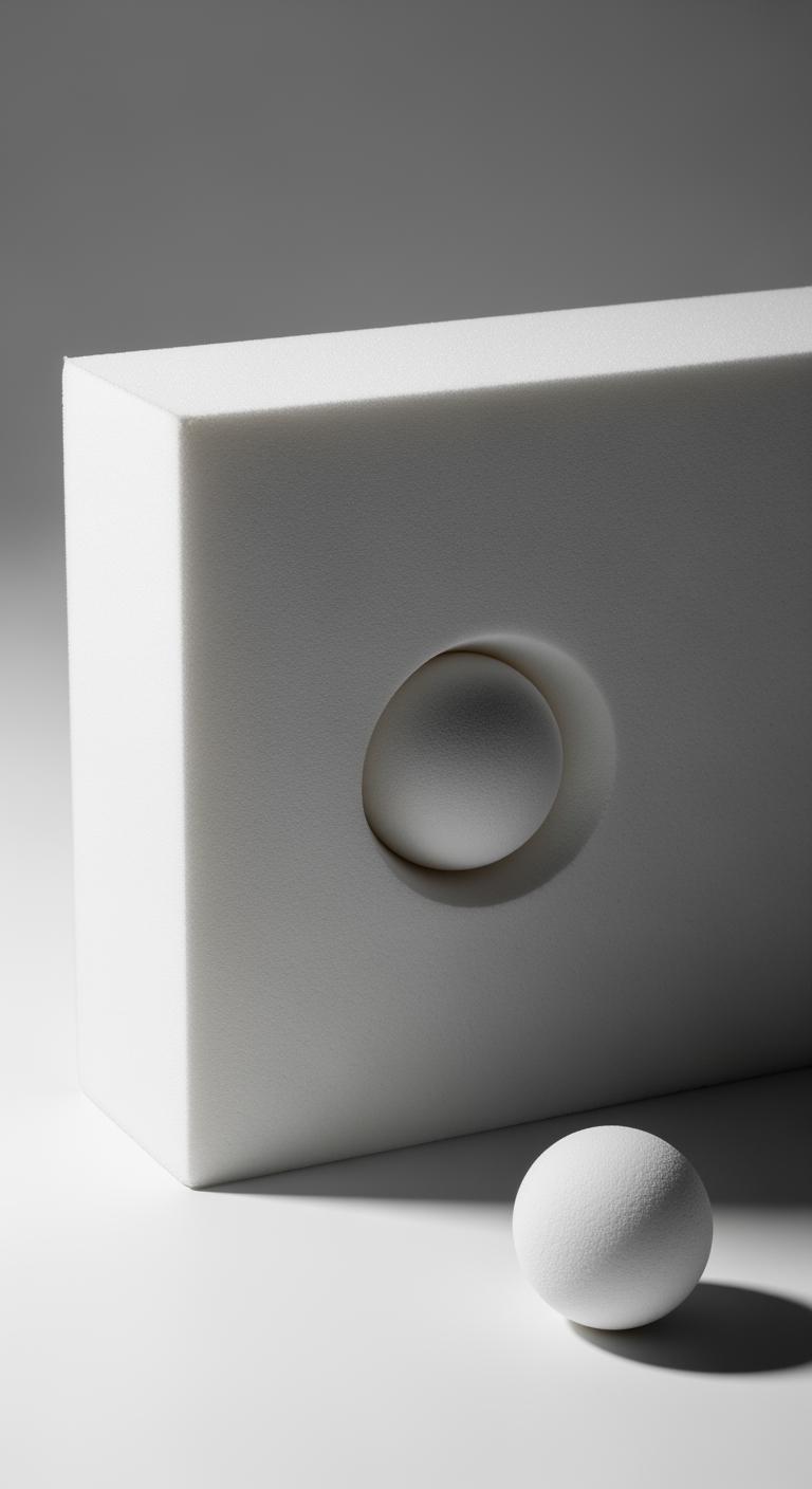 Un bloc de matériau ressemblant à de la mousse à mémoire de forme avec une empreinte douce à sa surface.