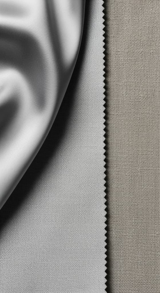 Échantillons de tissus de luxe pour couettes, tels que la soie et le lin, disposés de manière artistique pour montrer leurs textures uniques.