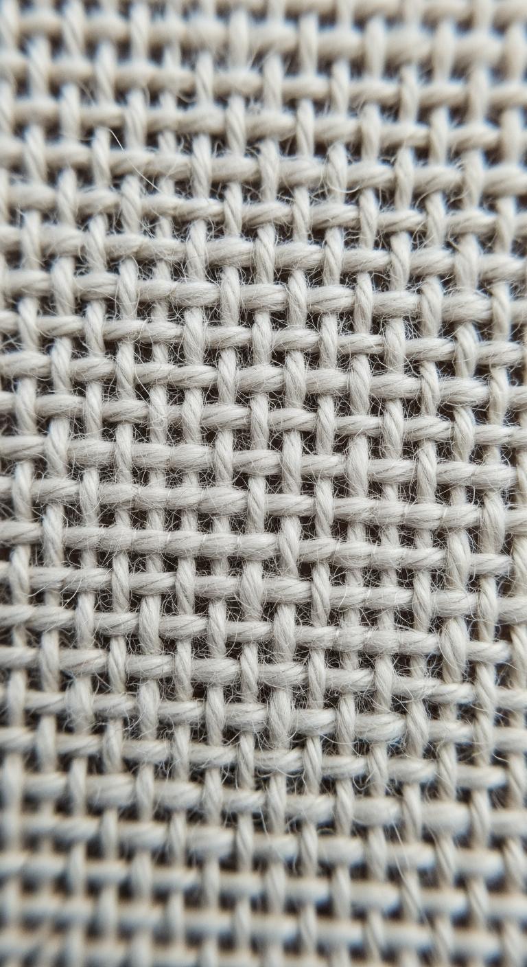 Gros plan macro sur le tissage d'un tissu en coton de haute qualité, révélant la structure des fibres individuelles.