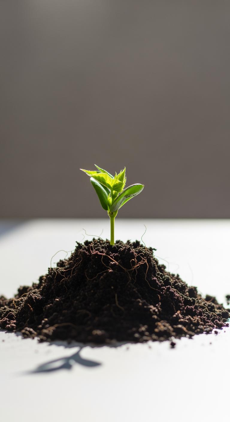 Une jeune pousse de cotonnier verte émergeant de la terre, symbolisant l'origine biologique et la certification écologique.