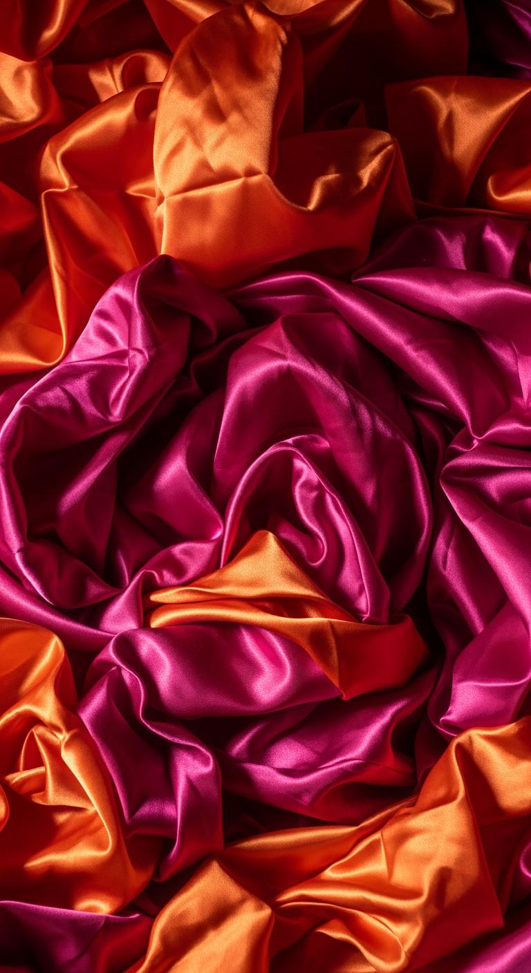 Un tas de draps en tissu synthétique brillant et froissé, d'une couleur vive, symbolisant les matières inconfortables à éviter en été.