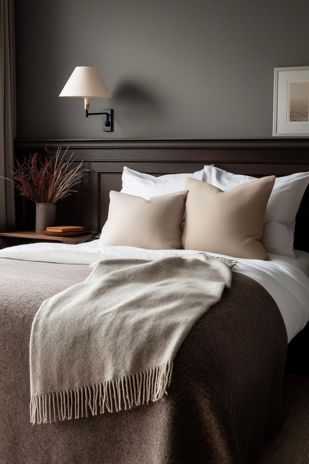 lit minimaliste beige soubassement bois moulures