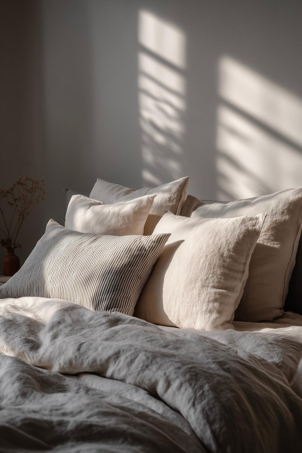 inspiration mélange draps taies oreiller rayures unis