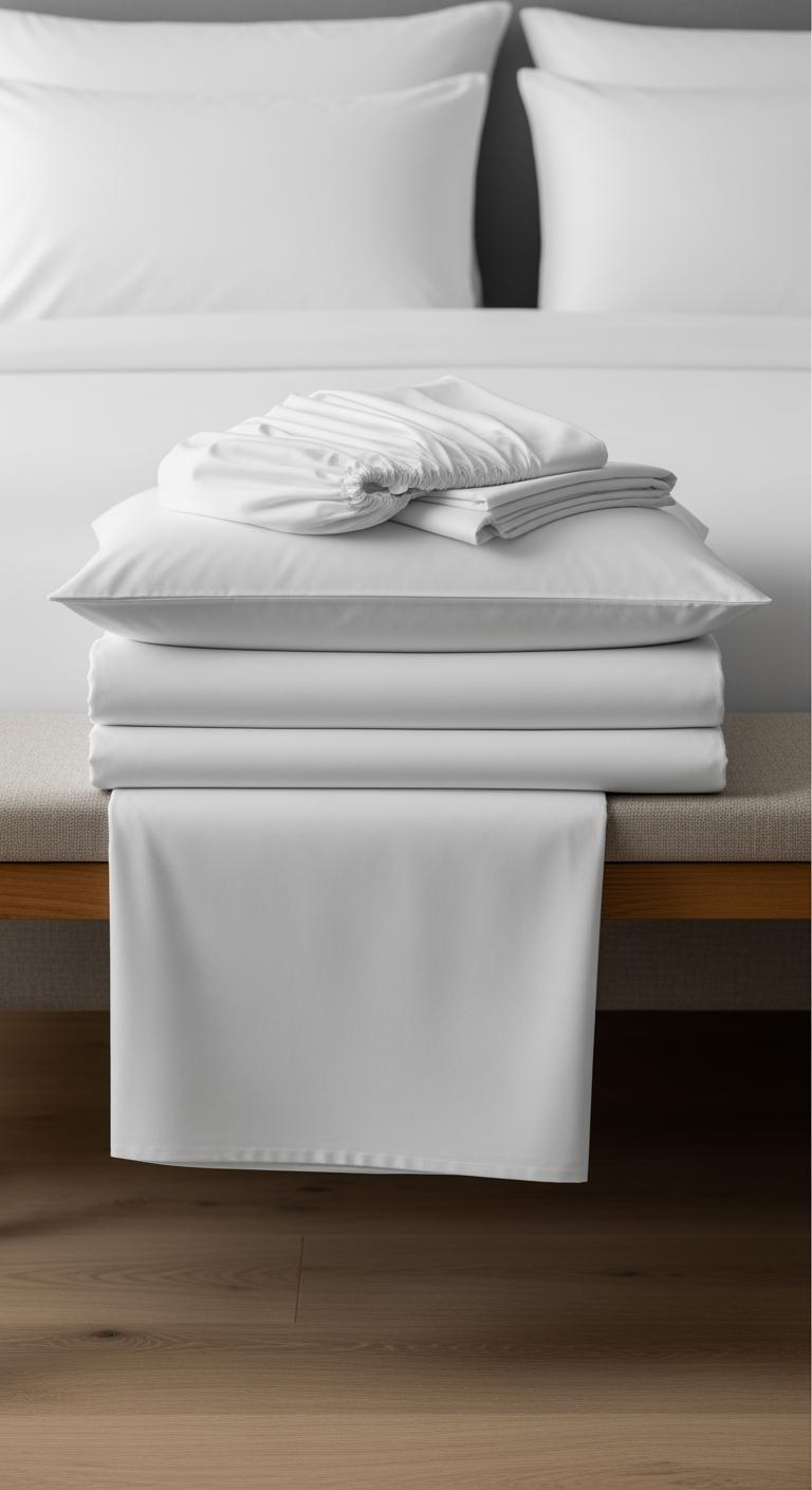 Une pile de draps thermorégulateurs propres et parfaitement pliés, représentant le choix final.