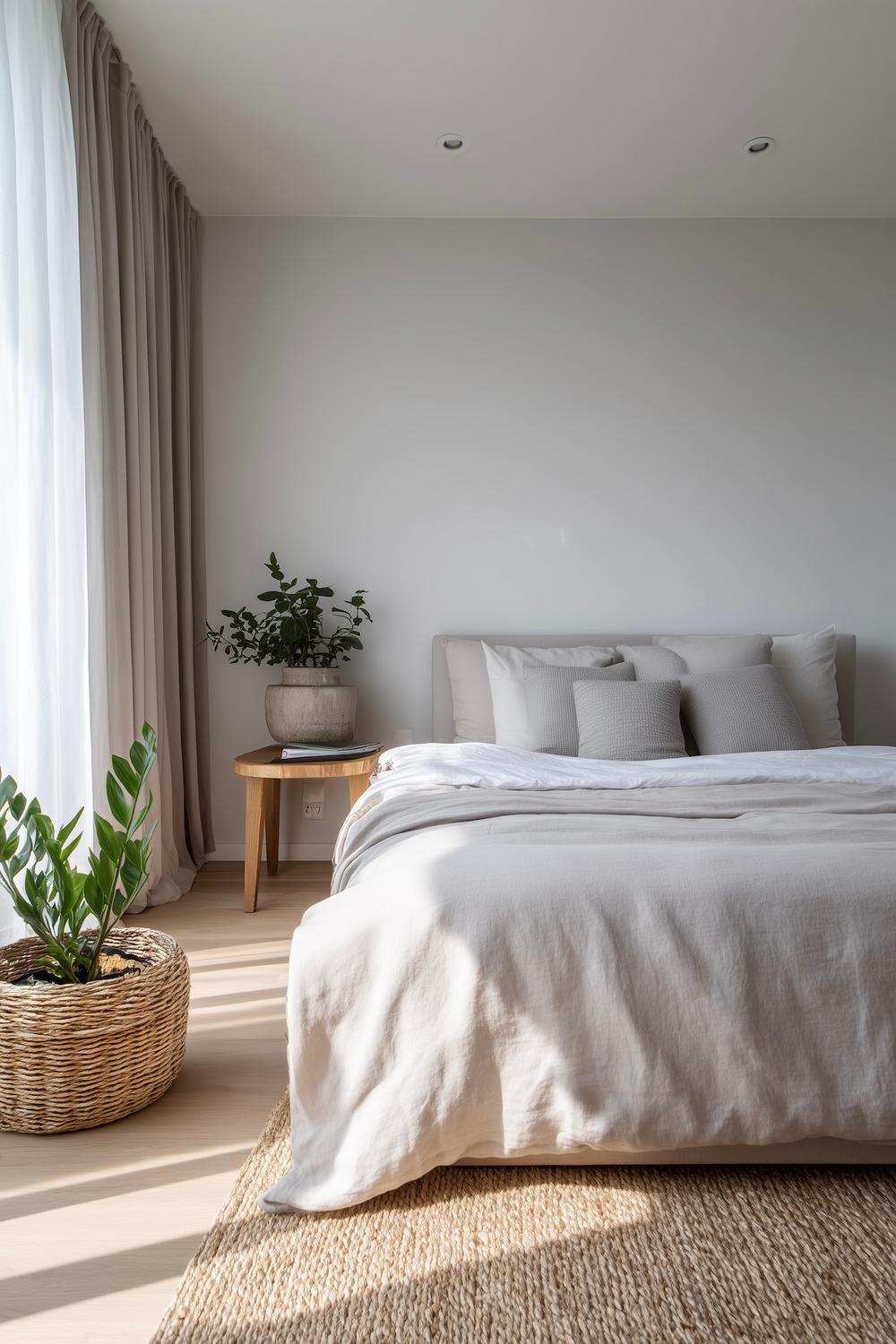 chambre minimaliste linge lit blanc