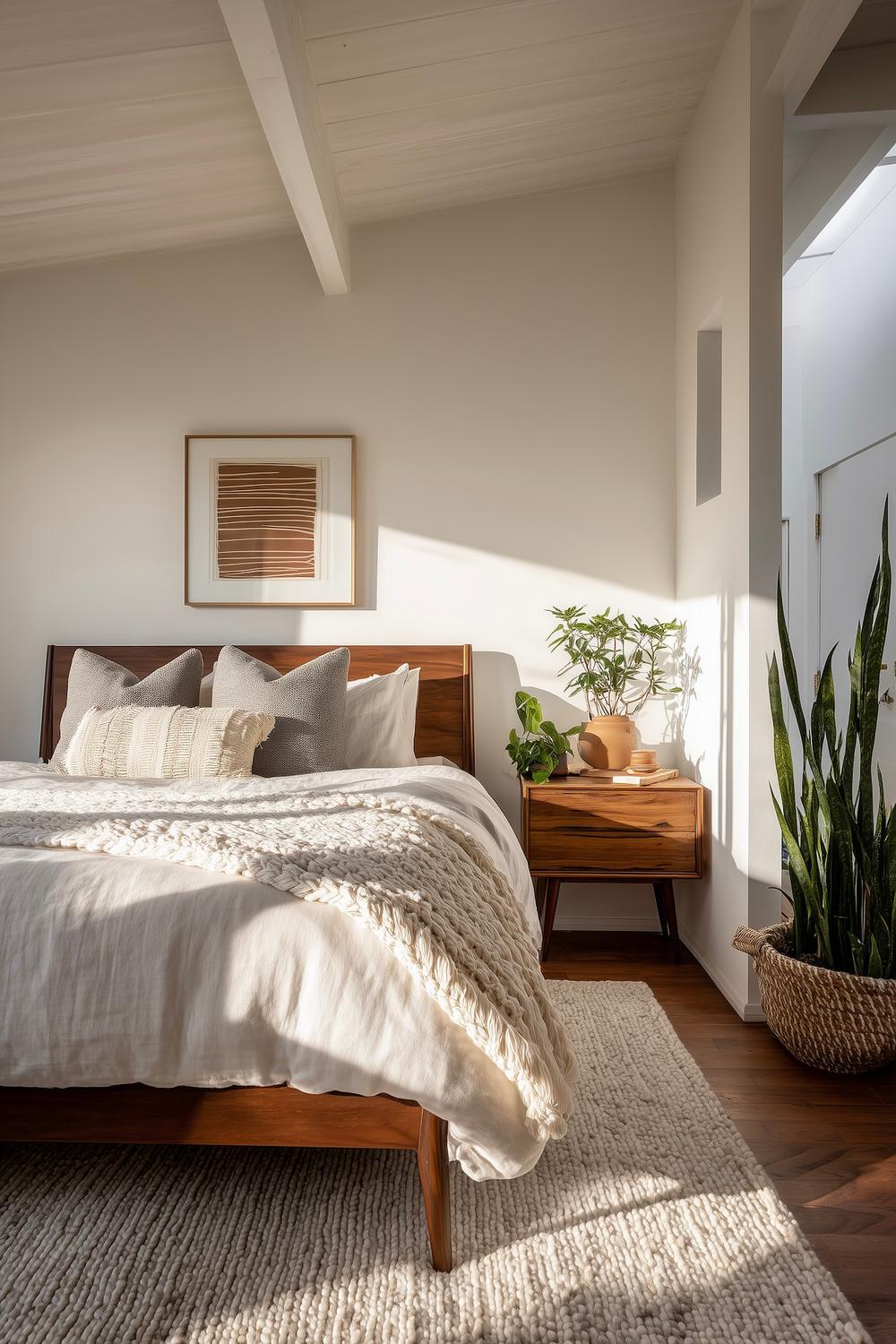 chambre minimaliste bois naturel lumineuse