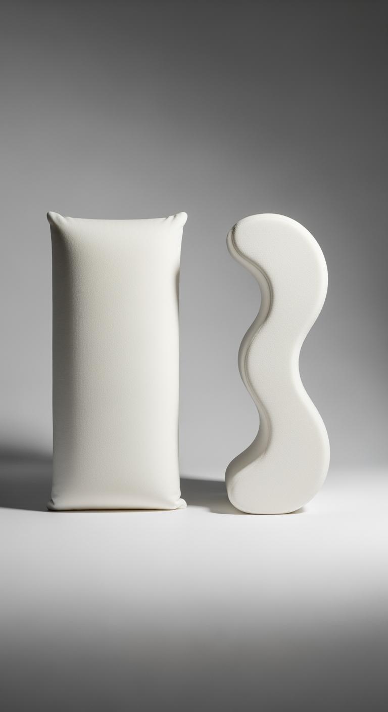 Comparaison visuelle entre un oreiller à mémoire de forme de forme traditionnelle et un oreiller de forme ergonomique cervicale.