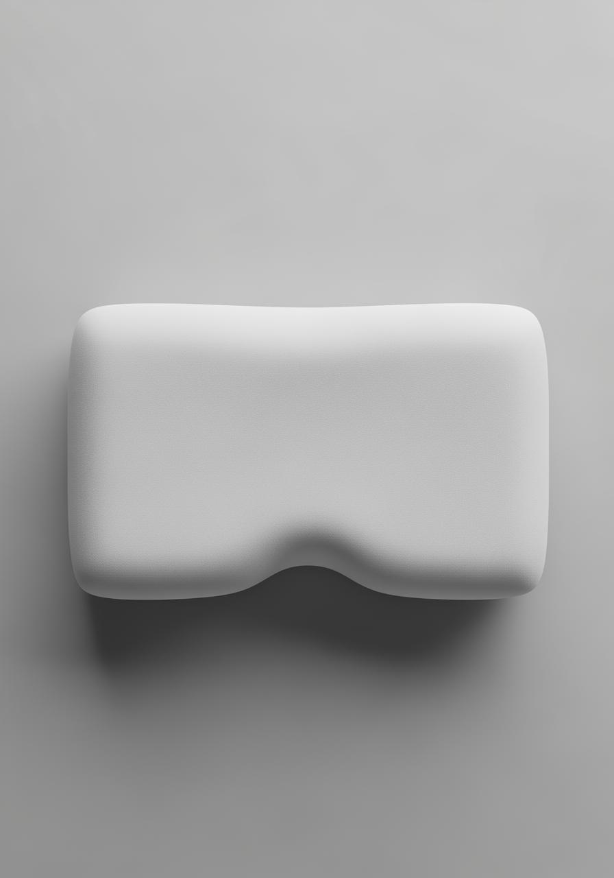 Vue de dessus d'un oreiller rectangulaire ergonomique en mousse à mémoire de forme, montrant sa courbe de soutien.