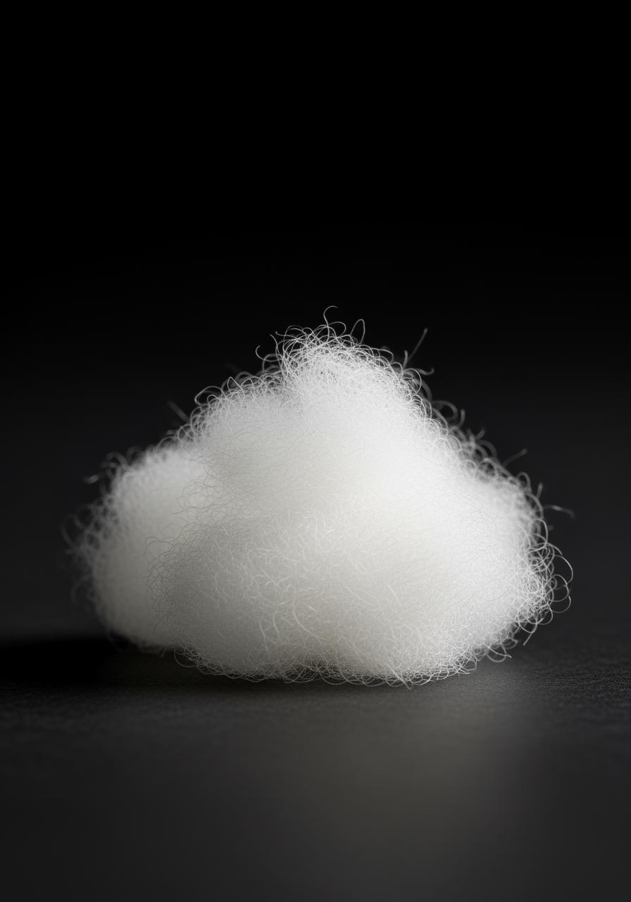 Prise de vue macro d'un amas de duvet d'oie blanc pur, illustrant un garnissage naturel de haute qualité pour une couette.