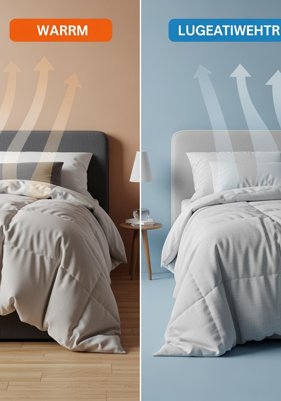 Comparaison visuelle stylisée de deux lits, l'un pour une personne frileuse, l'autre pour une personne ayant chaud, pour illustrer différents profils de dormeurs.