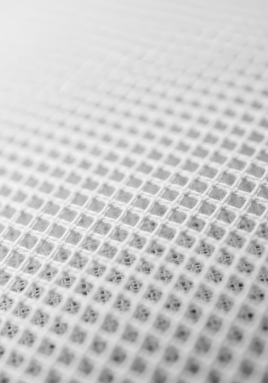 Macro-photographie de la texture d'un tissu respirant, montrant le détail du tissage aéré.