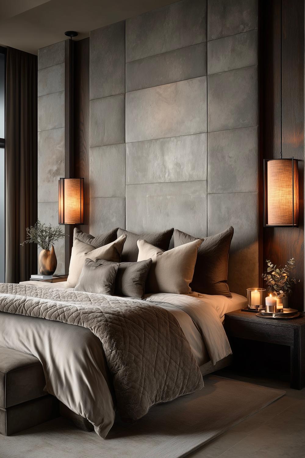 chambre luxe contemporaine tête de lit texturée beige