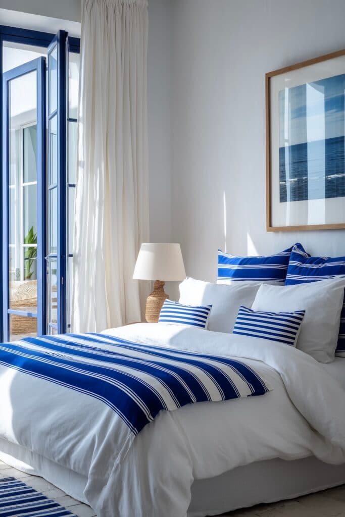 chambre lumineuse océan rayures bleues klein