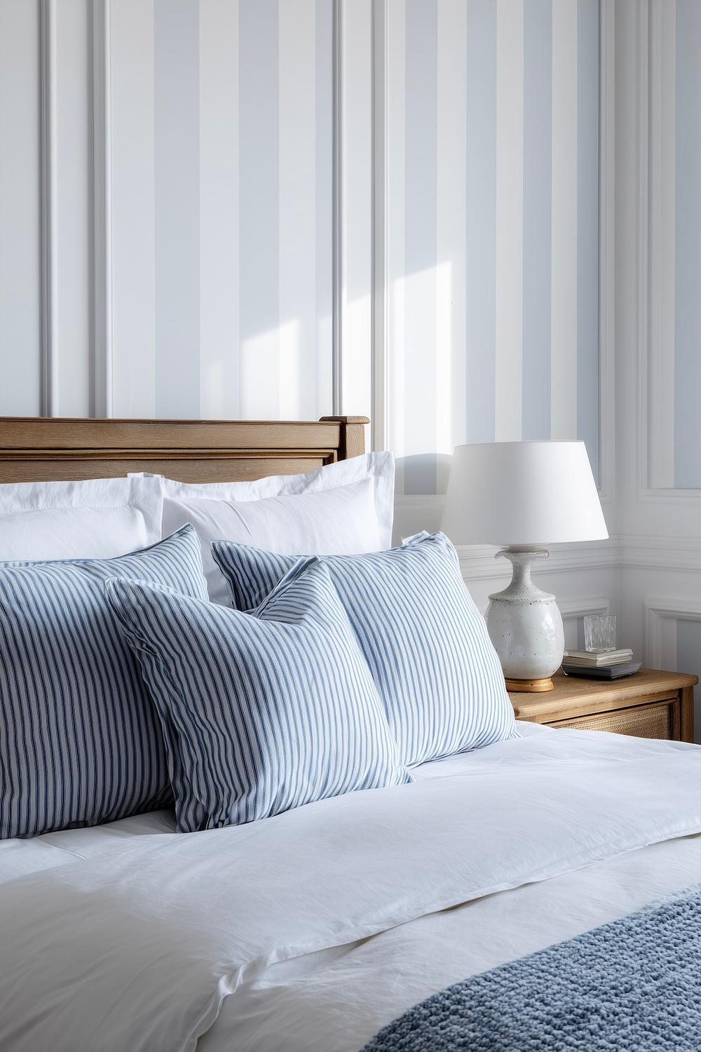 chambre bord de mer linge lit rayé bleu