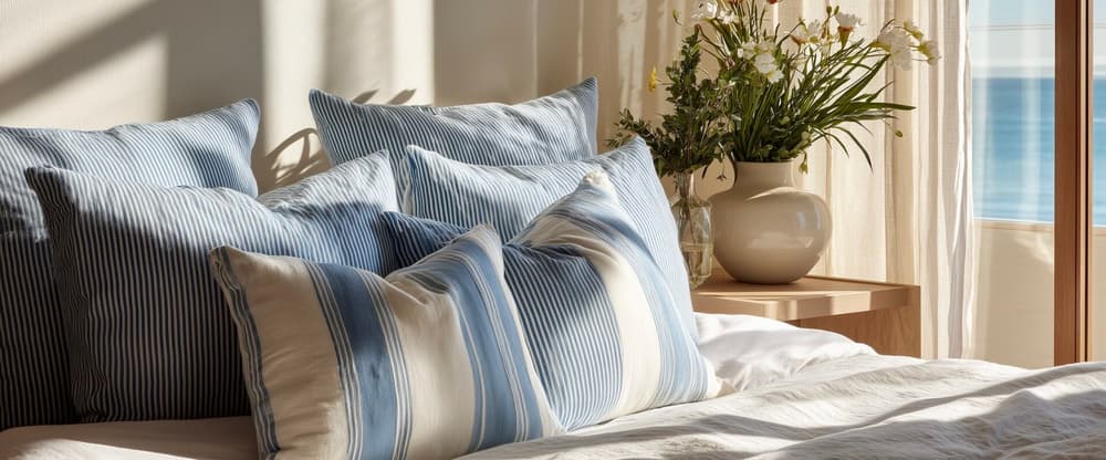 chambre bord de mer lit bas bois rayures