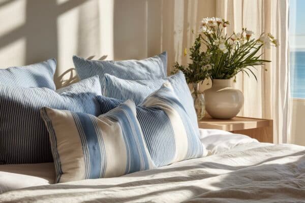 chambre bord de mer lit bas bois rayures
