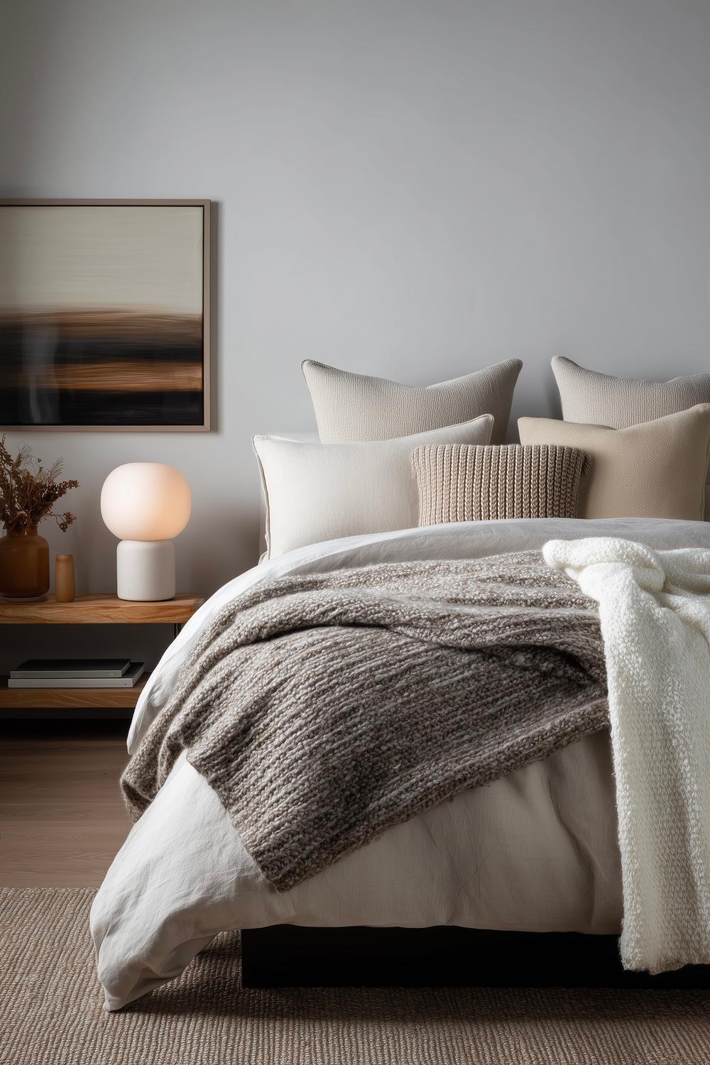 lit minimaliste beige textiles doux