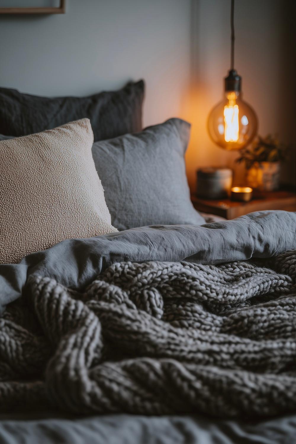 chambre hiver linge lit foncé texture