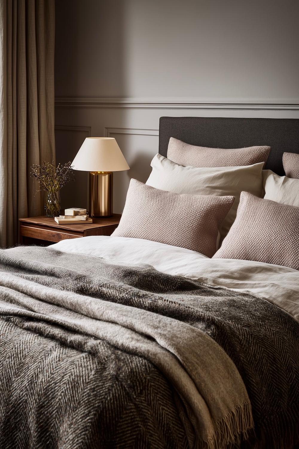chambre élégante tête de lit textile tons neutres