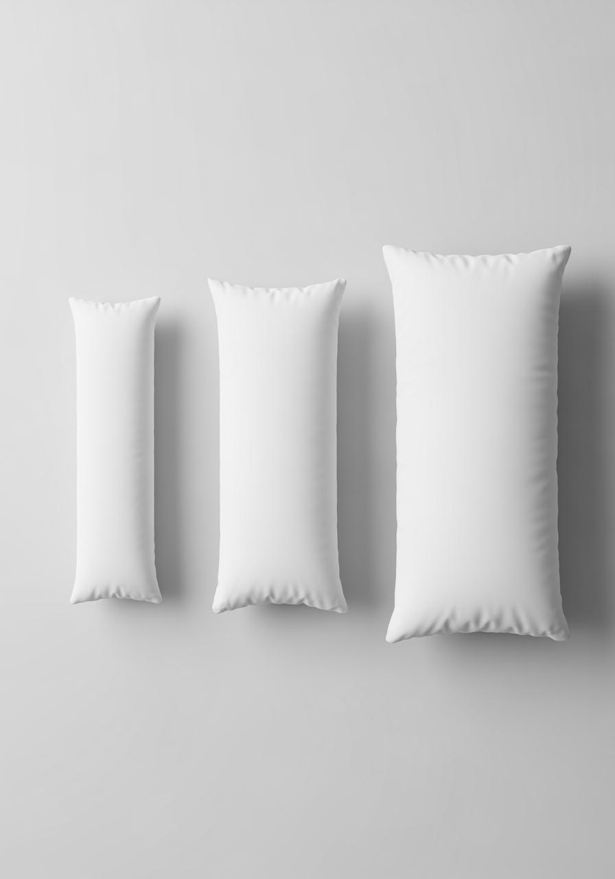 Vue de dessus de trois oreillers de hauteurs différentes, disposés pour une comparaison claire.