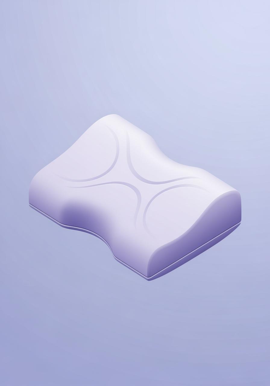 Illustration d'un oreiller ergonomique de forme parfaite, vu en perspective isométrique.
