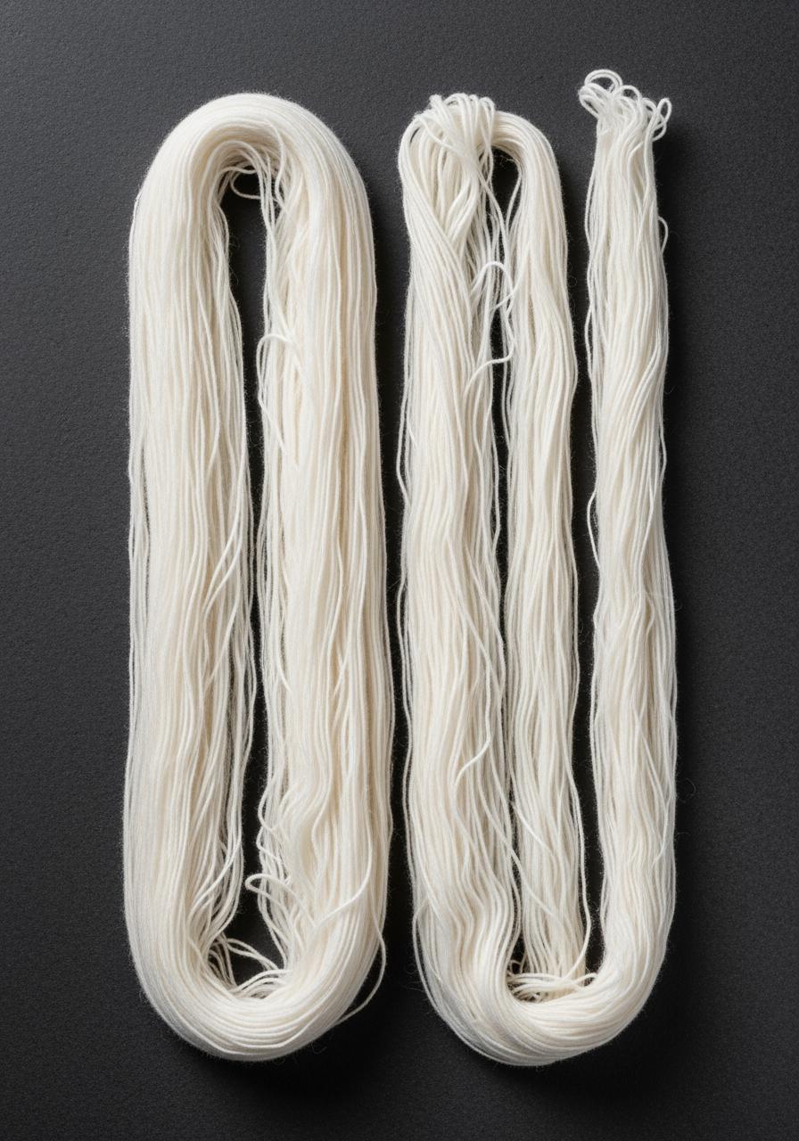 Un gros plan sur des fibres de coton peigné à longues fibres, pures et blanches, avant d'être tissées, soulignant la qualité de la matière première.