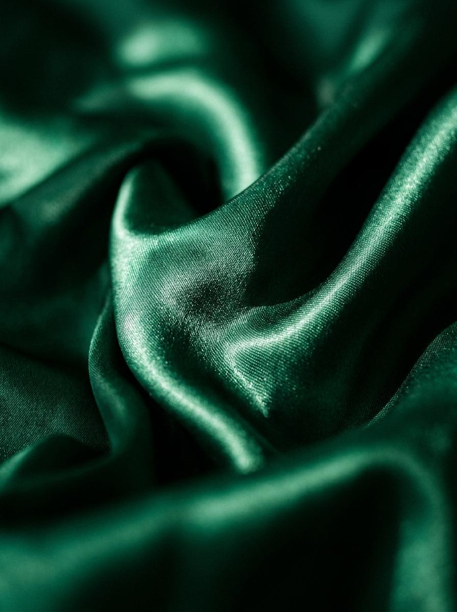 Prise de vue macro d'un tissu en satin soyeux, mettant en évidence son éclat brillant et sa texture lisse pour évoquer la sensation.