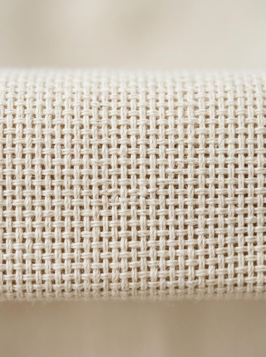 Vue macro d'un tissu en coton, montrant le tissage serré et la texture des fils individuels.