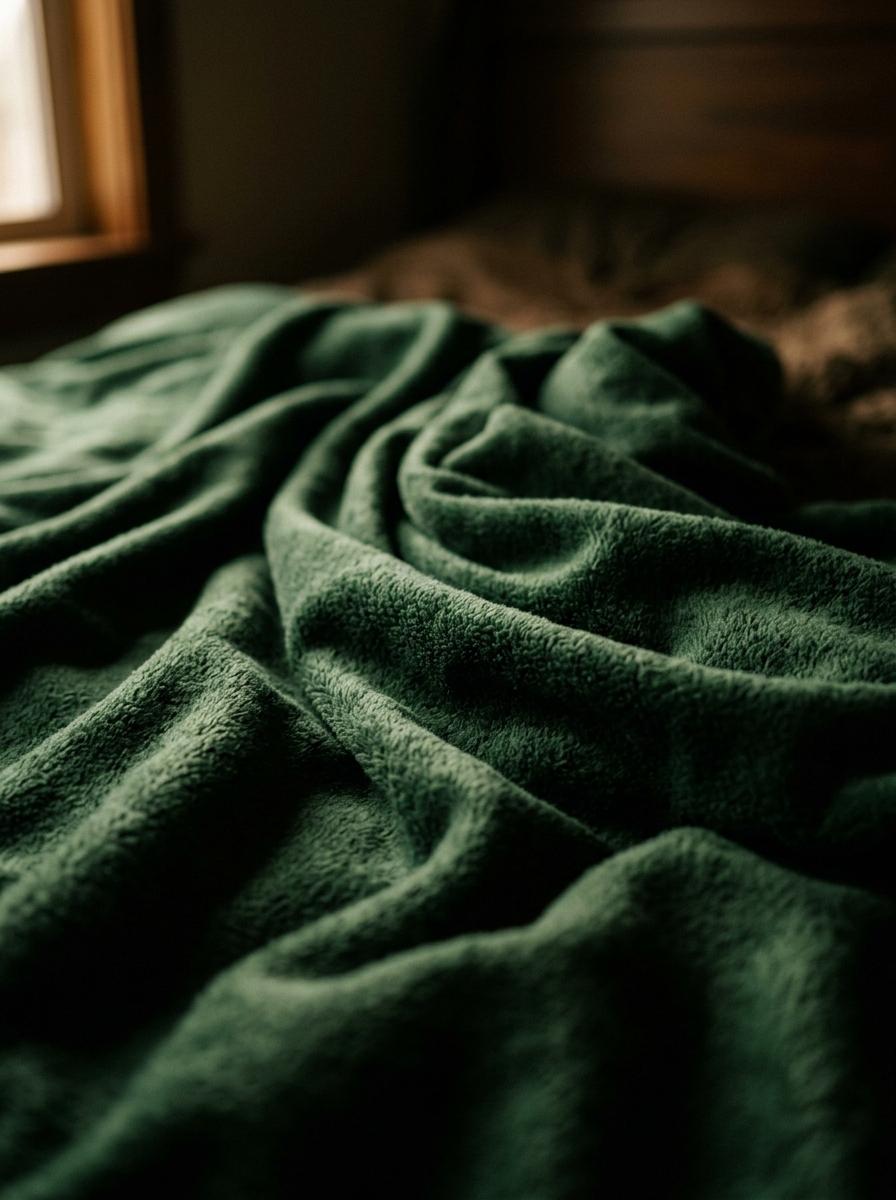 Gros plan sur la texture douce et duveteuse d'un drap en flanelle de couleur foncée, évoquant la chaleur.