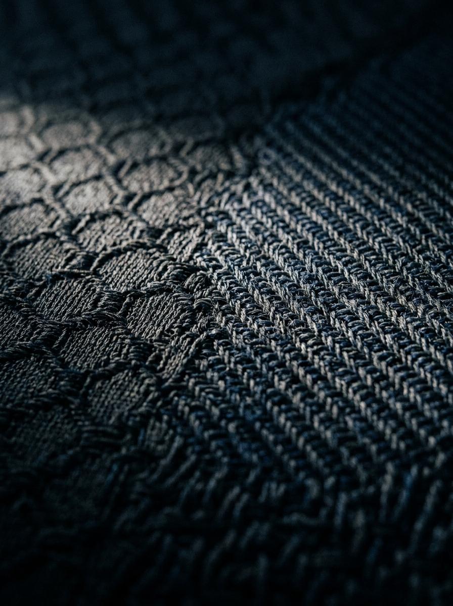 Gros plan sur la surface d'un matelas, montrant une différence de texture de tissu qui symbolise les zones de confort différenciées.