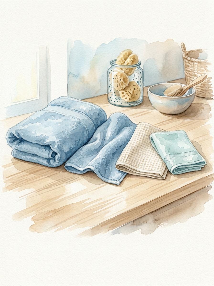 Une illustration à l'aquarelle d'une sélection de différentes serviettes, représentant le choix final.