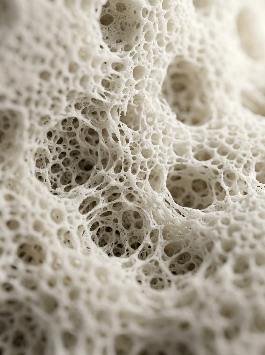 Vue macro de la texture alvéolée d'un oreiller en mousse à mémoire de forme, montrant sa structure de soutien.