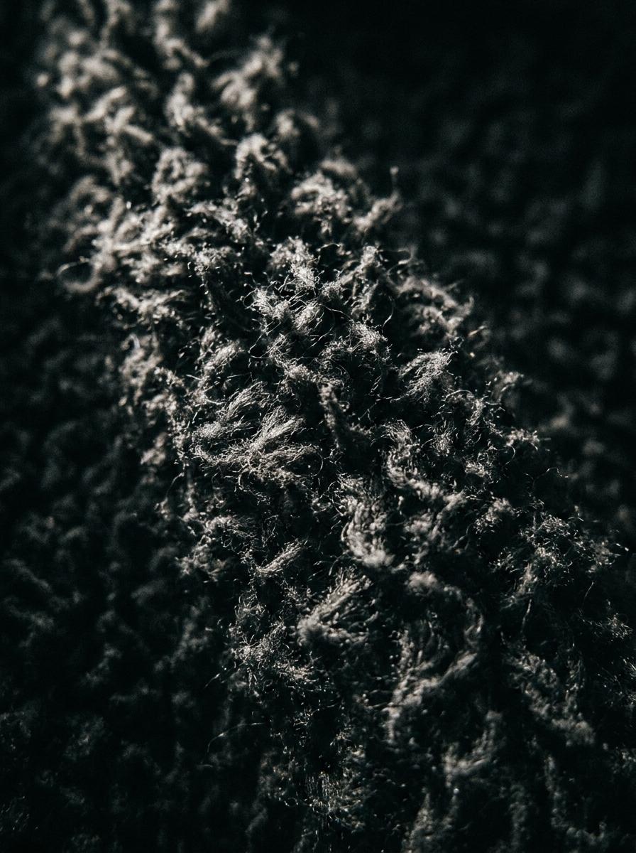 Macro photo d'un tissu synthétique épais et dense, symbolisant une literie qui piège la chaleur et manque de respirabilité.