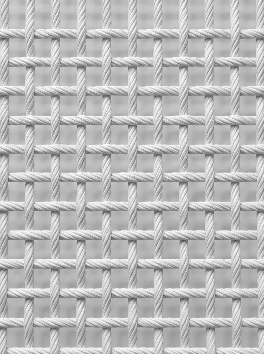 Vue macroscopique d'un rendu 3D montrant le tissage serré et simple, un fil dessus, un fil dessous, caractéristique de la percale de coton.