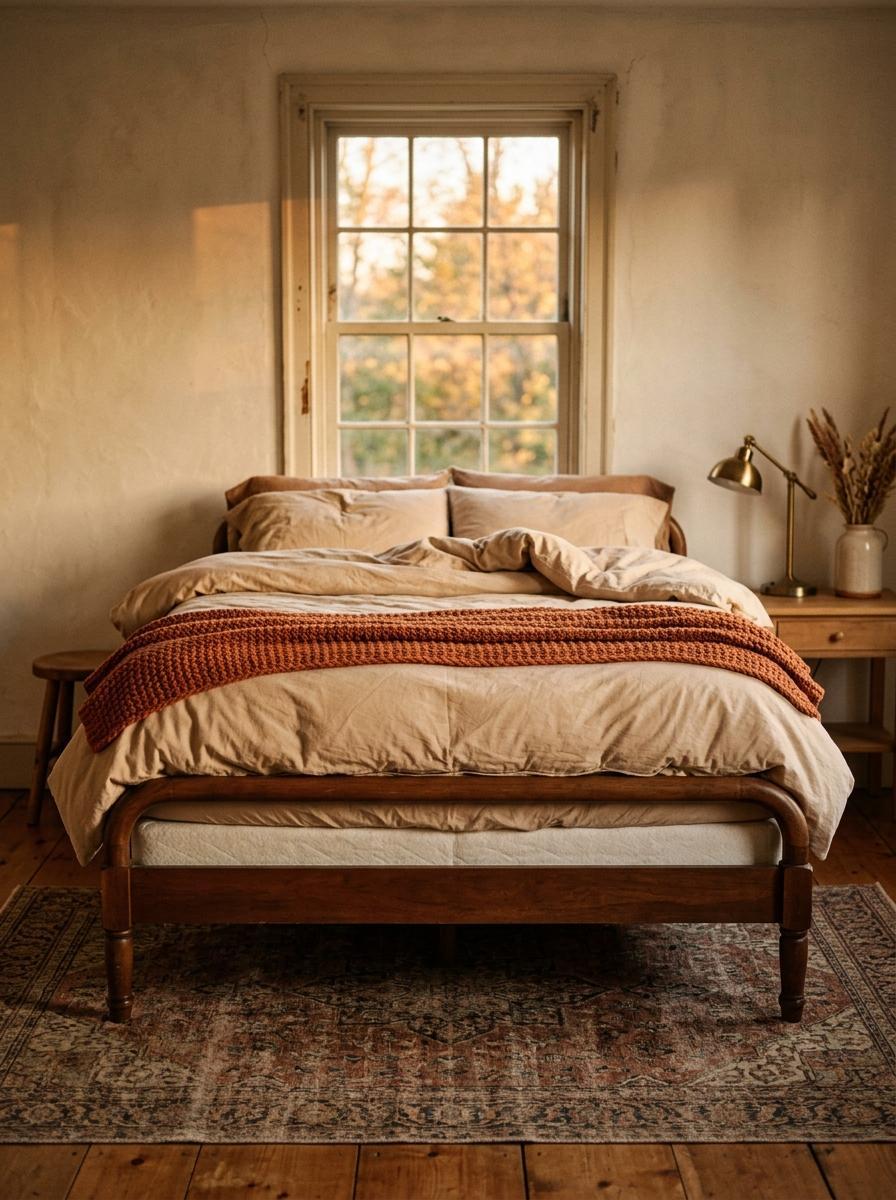 Un coin de lit confortable avec une parure en satin de coton et des couvertures, créant une ambiance chaleureuse et accueillante.