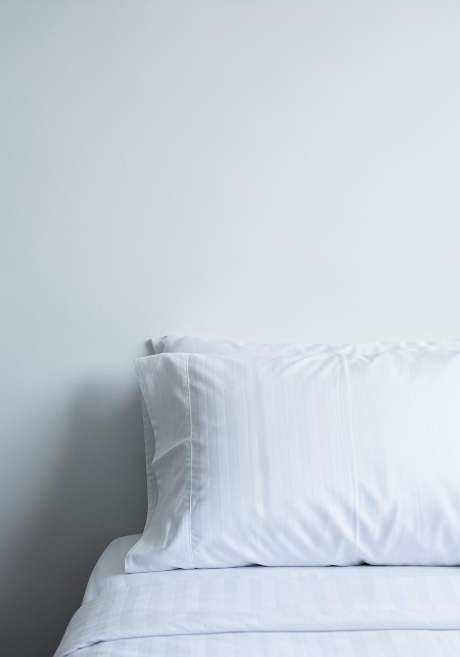 Coin d'un lit avec un drap frais et une taie d'oreiller, évoquant une nuit d'été paisible et sereine.