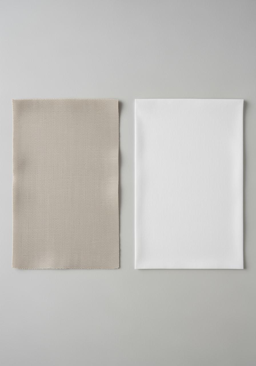 Comparaison côte à côte de la texture d'un tissu en lin et d'un tissu en percale de coton.