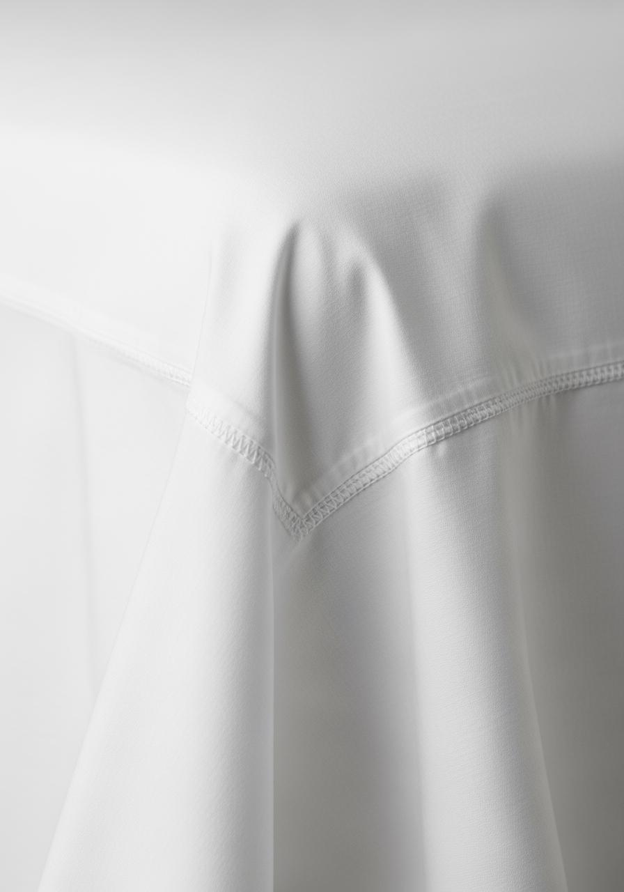 Gros plan sur la couture d'un ourlet de drap de qualité, montrant des points de couture denses et réguliers.