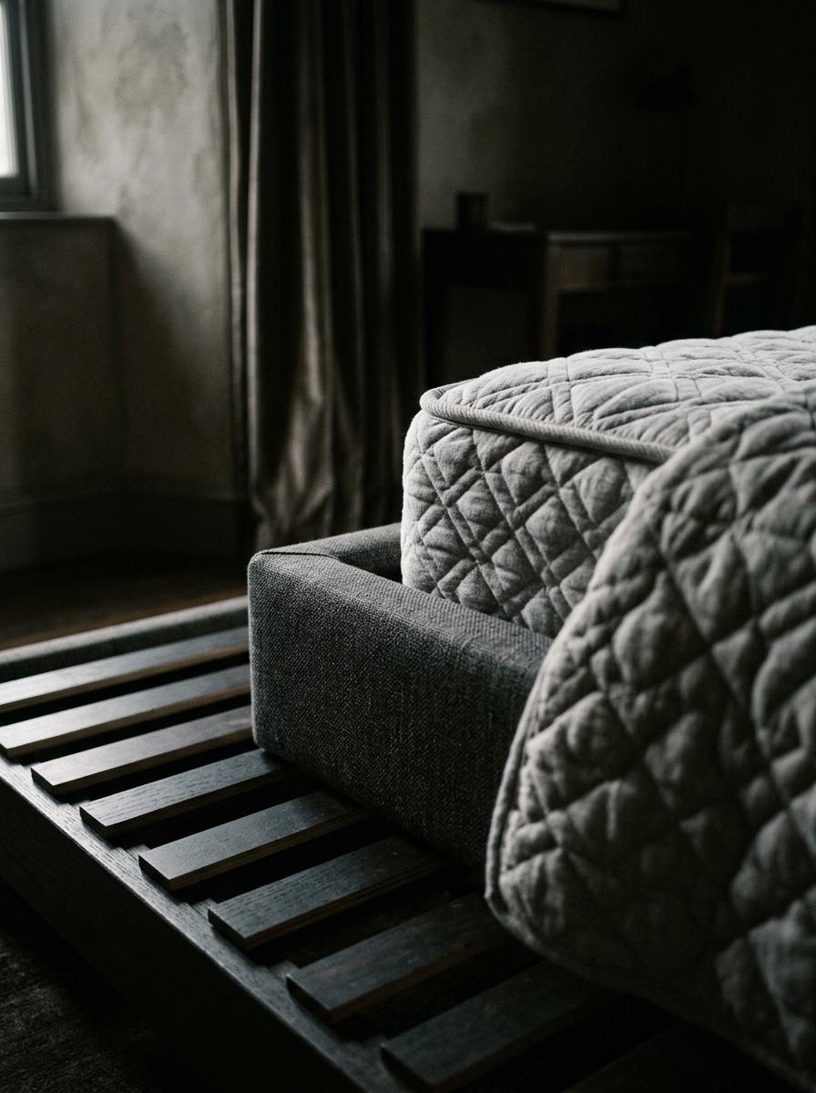 Un coin de matelas de luxe positionné au-dessus d'un sommier tapissier, illustrant l'association des deux éléments.