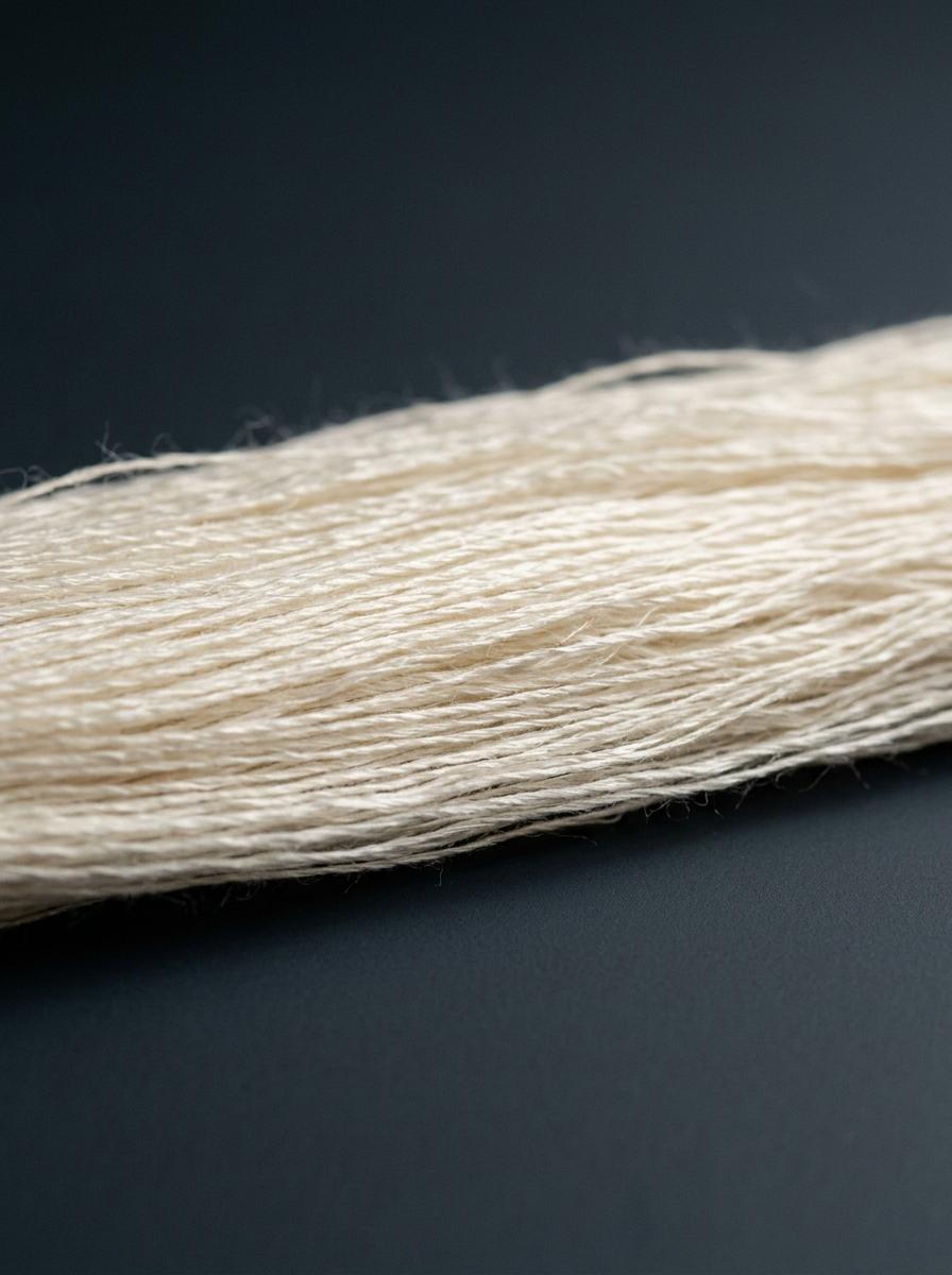 Vue macro de fibres de coton à longues soies, pures et blanches, montrant la matière première de draps de haute qualité.