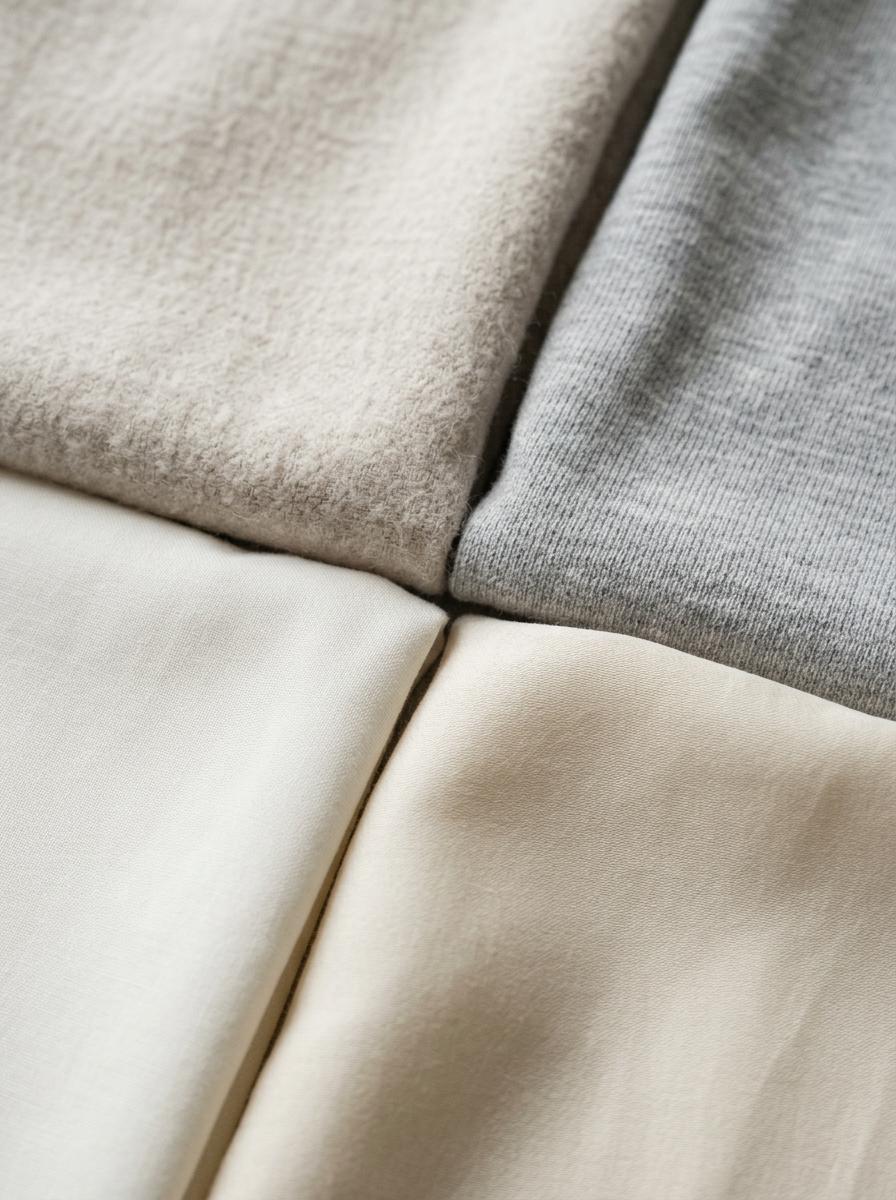 Textures rapprochées de flanelle, jersey, percale et satin de coton, disposées côte à côte.